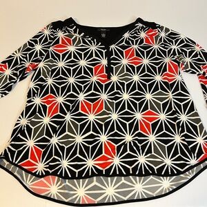 Alfani Black, Red, and White Geometric Blouse